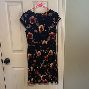 Kaileigh Dark Floral Dress with Red and Cream Accents
